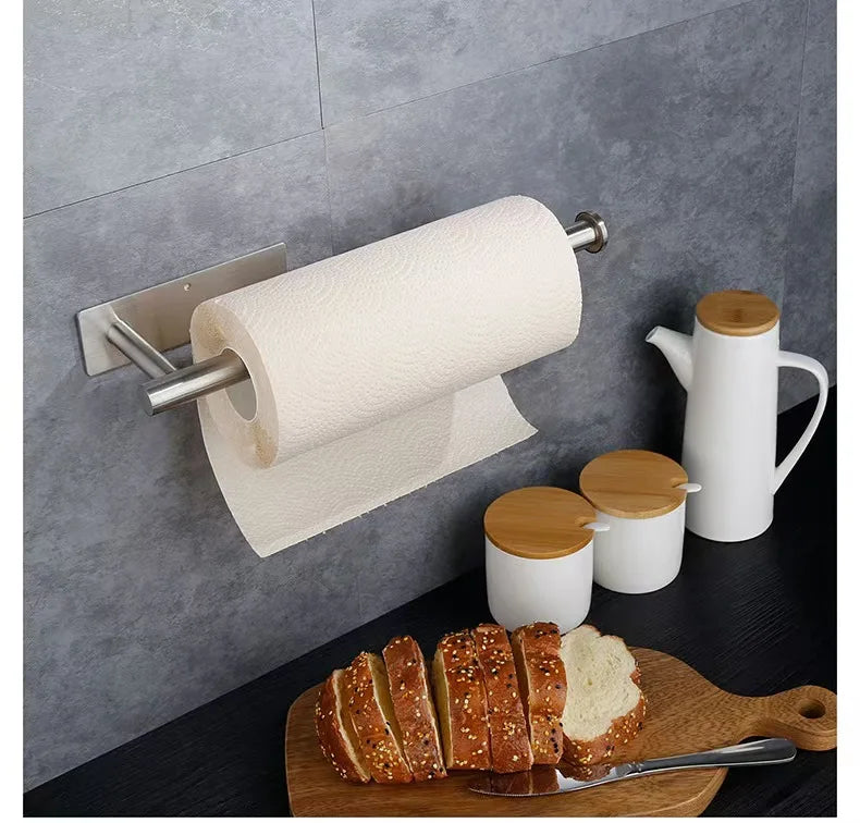 Kitchen Paper Towel Holder Adhesive Tissue Hanger Toilet Roll Paper Dispenser Cabinet Storage Napkin Rack Bathroom Accessories